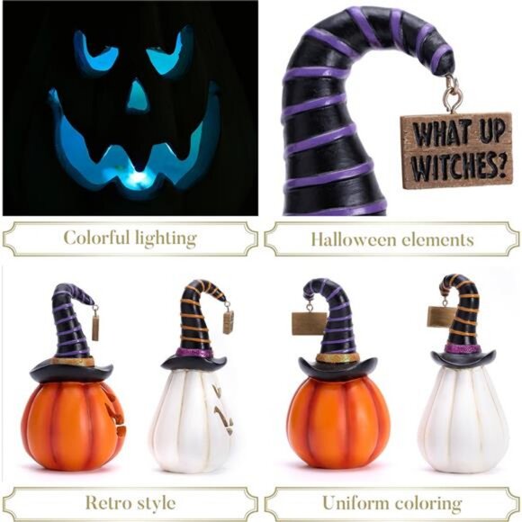 Jack O Lantern Halloween Decorations Indoor, 2Pcs Lighted - Picture 5 of 7